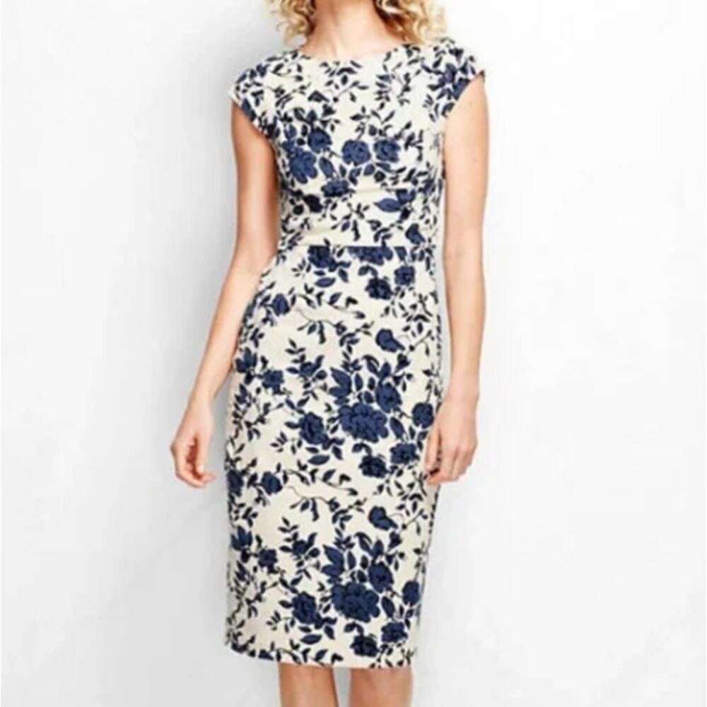 Lands End Womens Velvet Midi Sheath Dress Size 12P Floral Cocktail Occasion